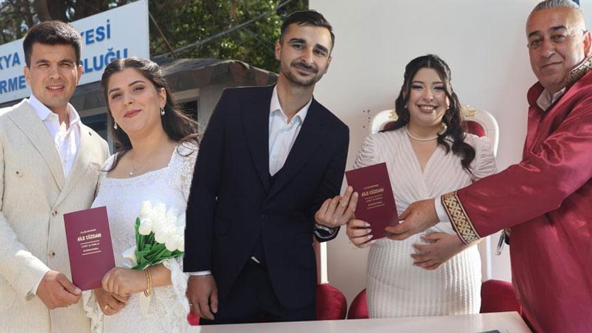 Evlilik yıl dönümünün unutamamak için akın ettiler! Onlarca çift aynı gün evlendi