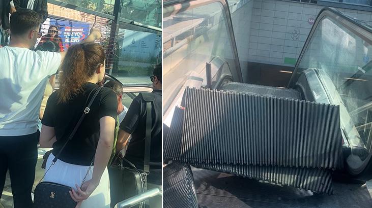 İstanbul'da metro istasyonunda yürüyen merdiven kırıldı! Vatandaşlar panik yaşadı