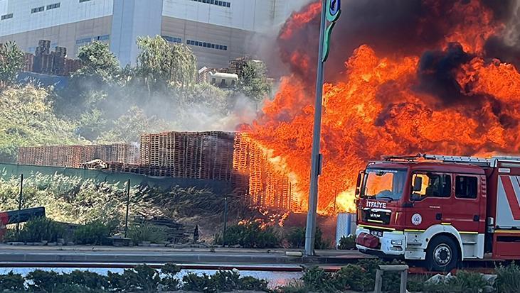 Kocaeli'de palet deposunda yangın: Ekipler seferber oldu