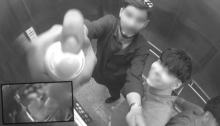 Kocaeli'de üst geçit asansörün güvenlik kamerasına köpük sıktı