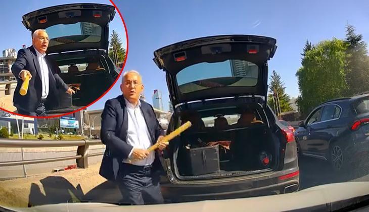 Trafikte korku dolu anlar! Aracından inip beyzbol sopasıyla üstüne yürüdü