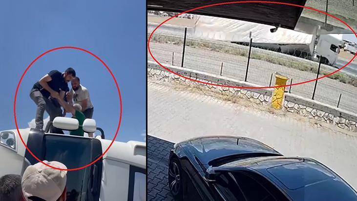 Virajı alamayan TIR devrildi, sürücüyü vatandaşlar kurtardı! O anlar kamerada